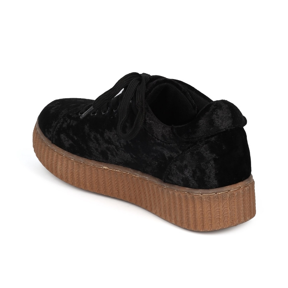 QUPID CRUSHED VELVET LACE UP SNEAKERS - Picture 4 of 4